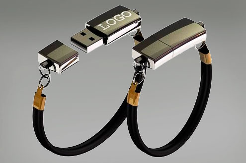 Металлическая USB-флешка в виде браслета с фирменным логотипом
